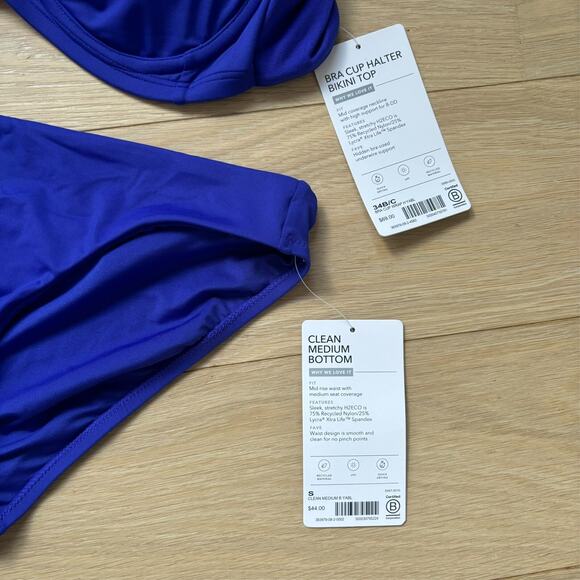 Athleta NWT Bra Cup Halter Bikini Top Set 34B/C & Clean Medium Bottom Sz S Blue - Picture 7 of 11